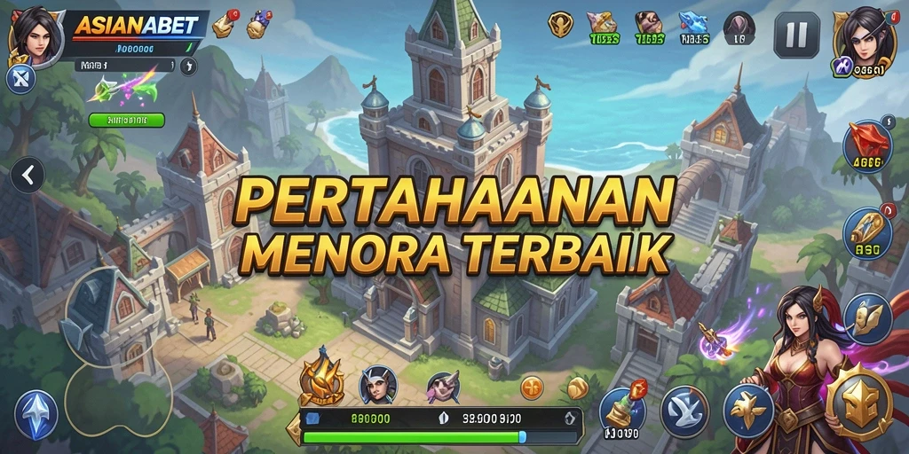 Tampilan gameplay utama ASIANABET menampilkan strategi menara yang mendebarkan.