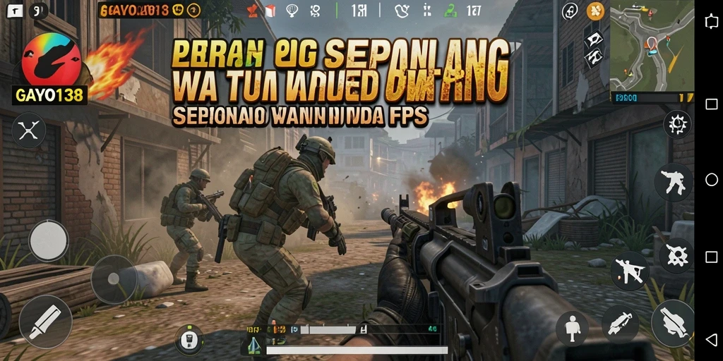 Menggambarkan momen intens gameplay GAYO138 dalam mode FPS.