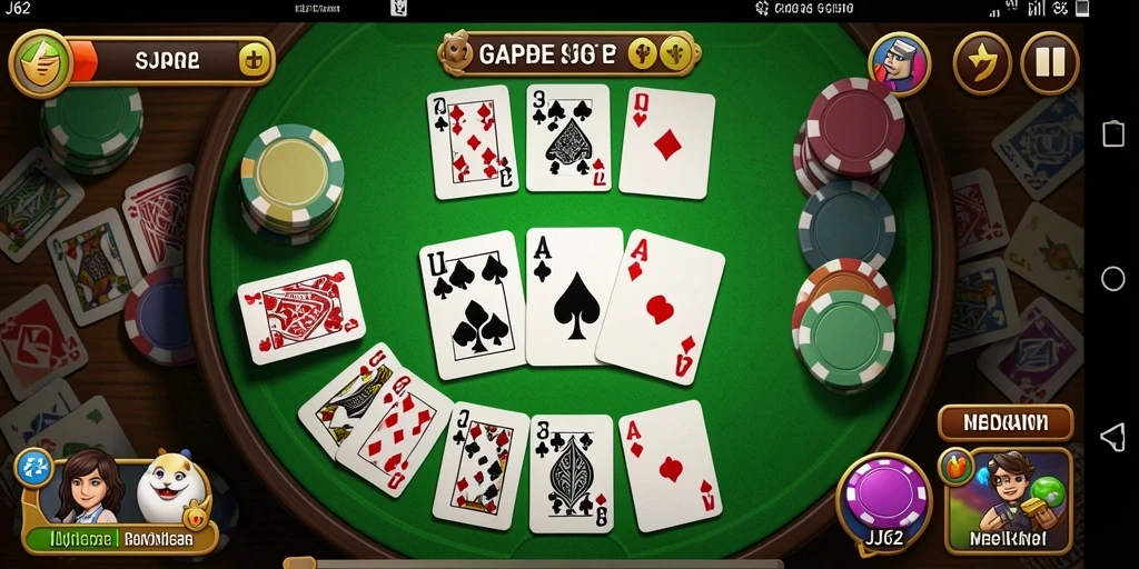 Screenshot gameplay JJ62 menampilkan suasana seru permainan Gaple.