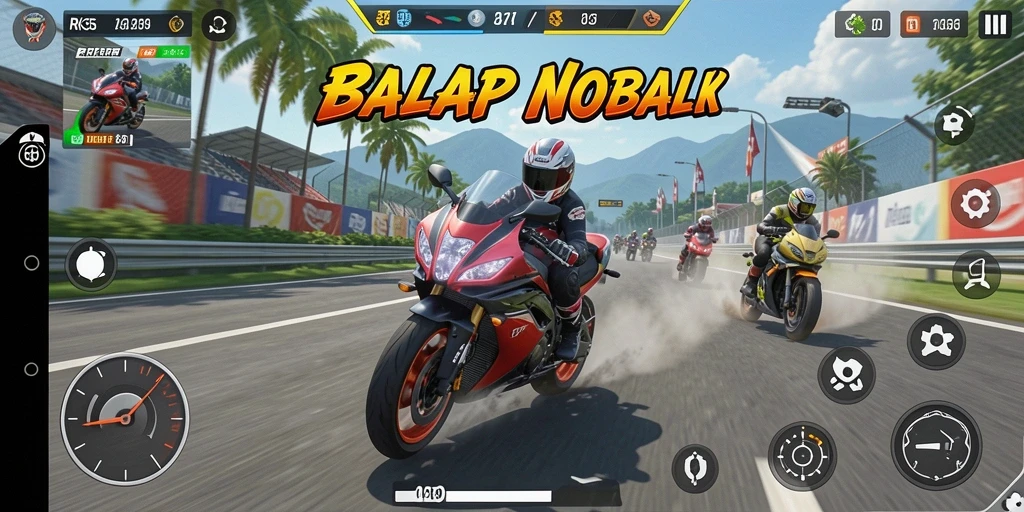 Screenshot menampilkan adegan balap motor yang intens di RK55.